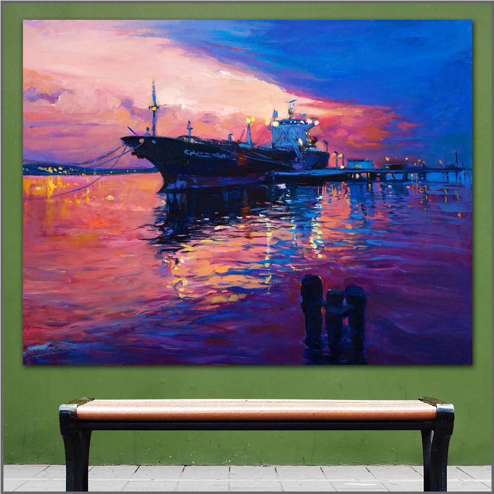 

Large size Printing Oil Painting The cruise ship in the night art canvas prints pictures for living room and bedroom No Frames