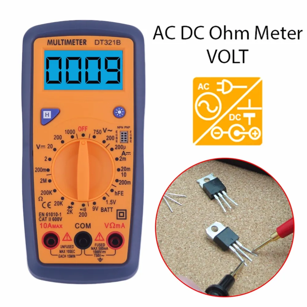 DT321B Цифровой мультиметр портативный AC/DC измеритель напряжения Синяя подсветка