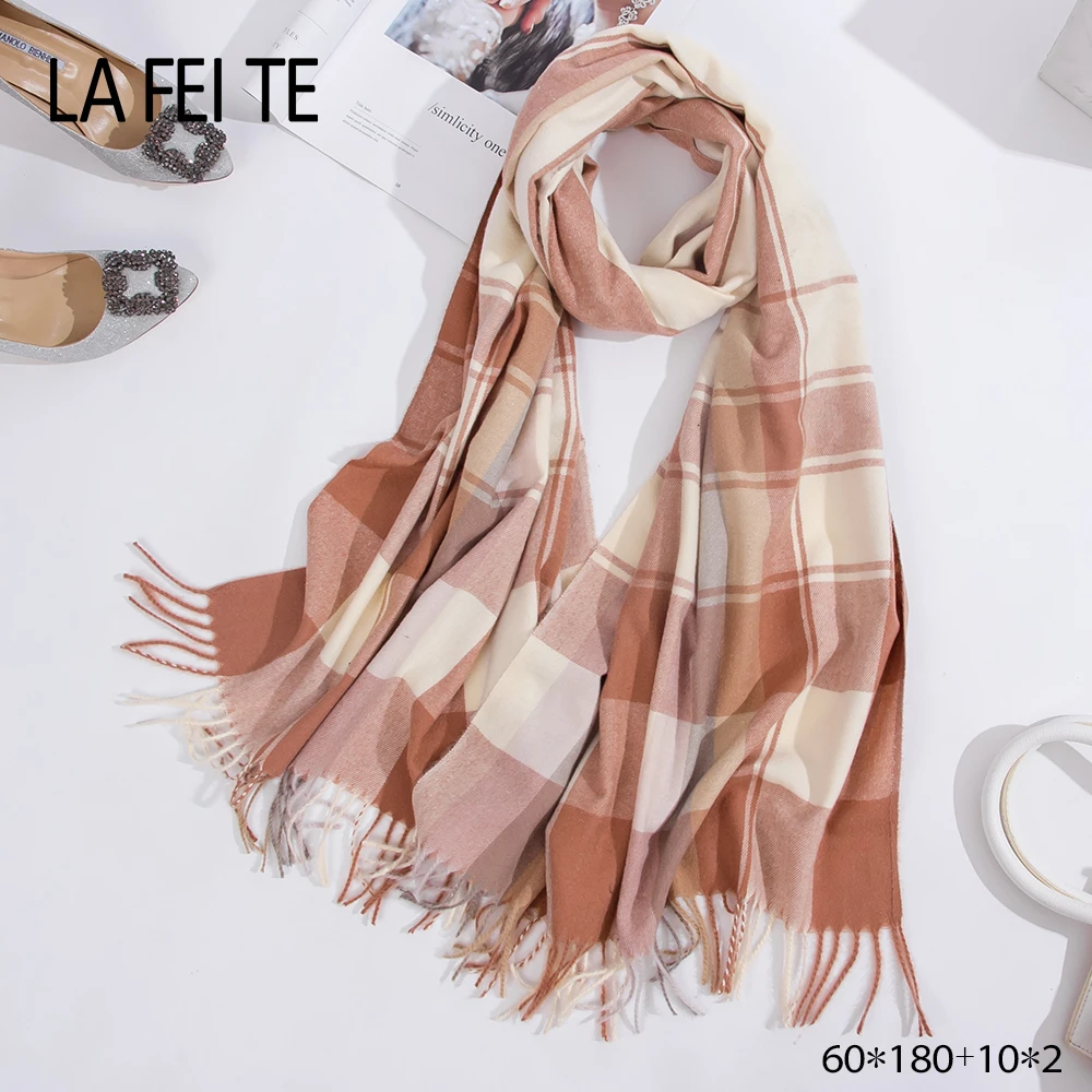 Зимний клетчатый кашемировый шарф для женщин и мужчин палантин толстый большой