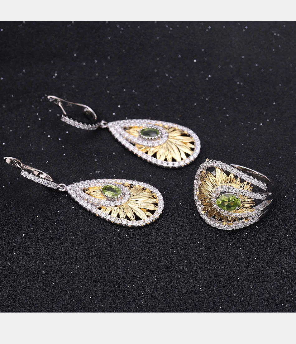 GEM'S BALLET 1.03Ct натуральный Перидот серьги в форме подсолнечника 925 пробы Серебряные Оригинальные висячие серьги ручной работы для женщин ювелирные изделия