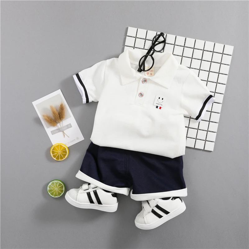 Baby Boys Summer Clothes Set Cotton 2018 Toddler Suits Short Sleeve Shirt + Black Pants Children Clothing For Kids |