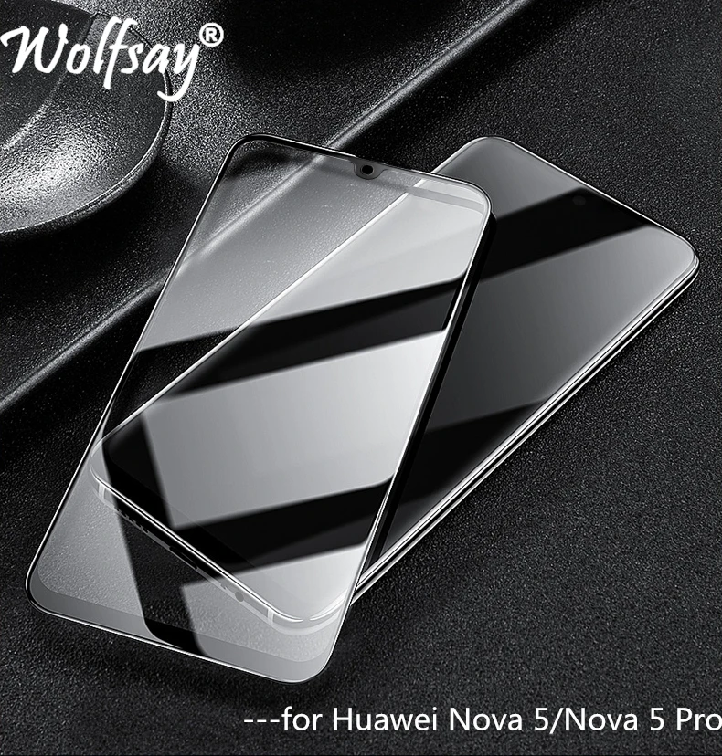 

1PCS Full Glue Screen Protector for Huawei Nova 5 Tempered Glass Full Cover for Huawei Nova 5 Pro 9H 2.5D Premium Film Wolfsay
