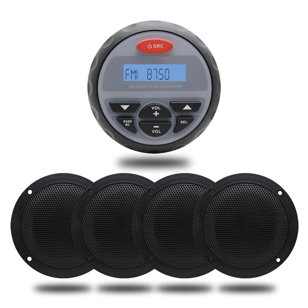 

Marine Radio Waterproof Bluetooth Stereo FM AM MP3 Audio+ 4 Inch Marine Wateproof Boat Speaker For Outdoor ATV UTV Motorcycle
