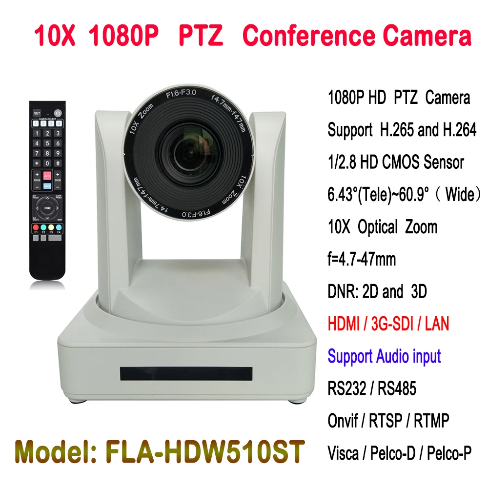 Белый цвет PTZ HDMI 1080P 60Fps SDI конференц связь RJ45 IP камера с 10x оптическим зумом|Камеры
