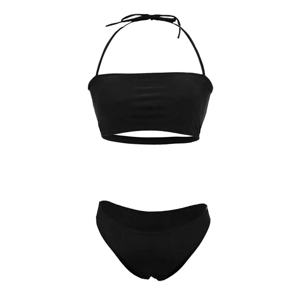 Women Halter Neck Adjustable Spaghetti Strap Yes Back Buckle Solid Bottom Fashion Summer Bikini Set Beach |