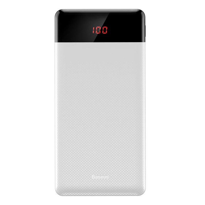 Baseus, 10000 мА/ч, внешний аккумулятор, тонкий, lcd, повербанк, портативный внешний аккумулятор, двойной USB блок, зарядное устройство, внешний аккумулятор для iPhone, Xiaomi, huawei - Цвет: White