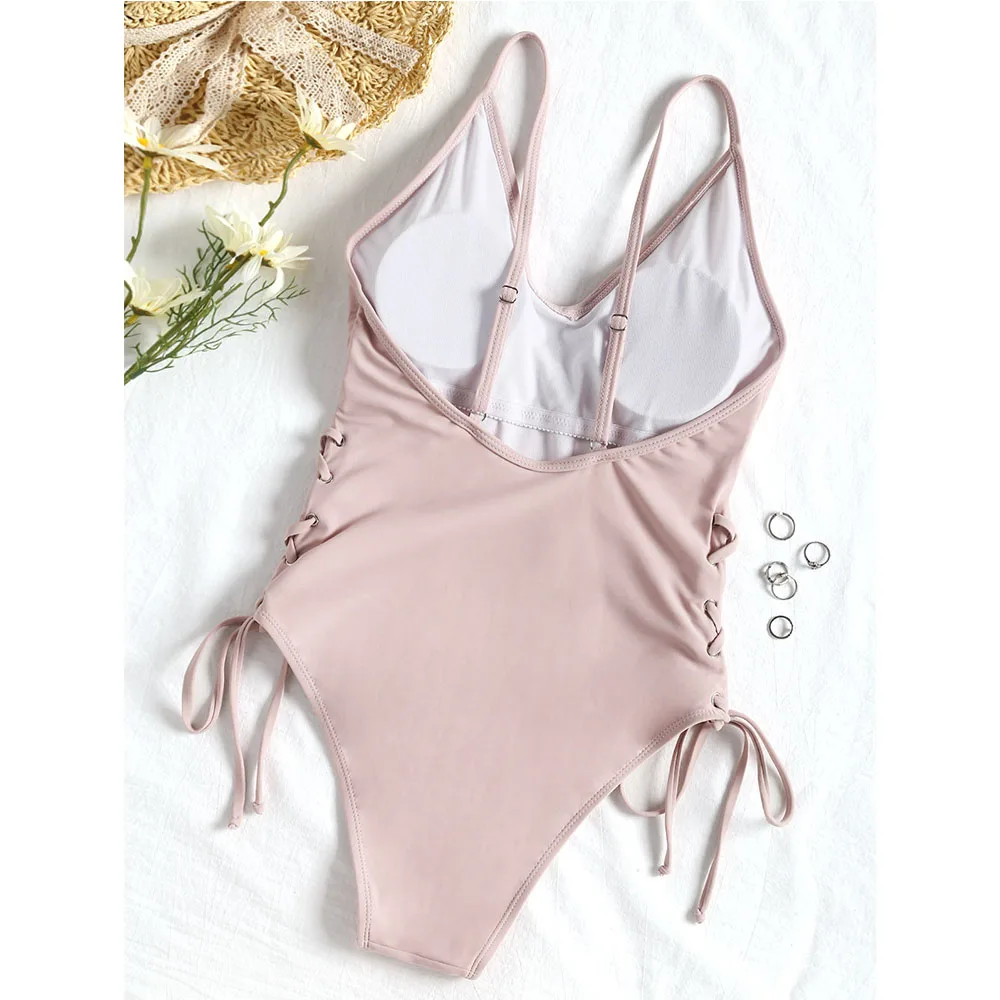 ZAFUL сдельный купальник на шнуровке мягкий боди бандаж с вырезами пляжный женский