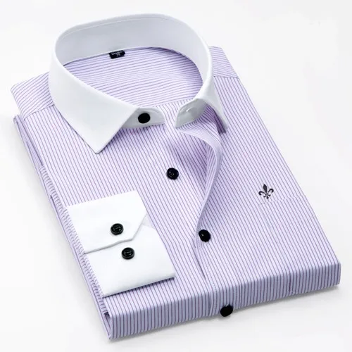 DUDALINA и полосатыми карманами Для мужчин одежда Slim Fit Для мужчин рубашка с длинными рукавами Для мужчин в горошек Повседневное Для мужчин рубашка социальных размера плюс M-5XL - Цвет: 1800purple
