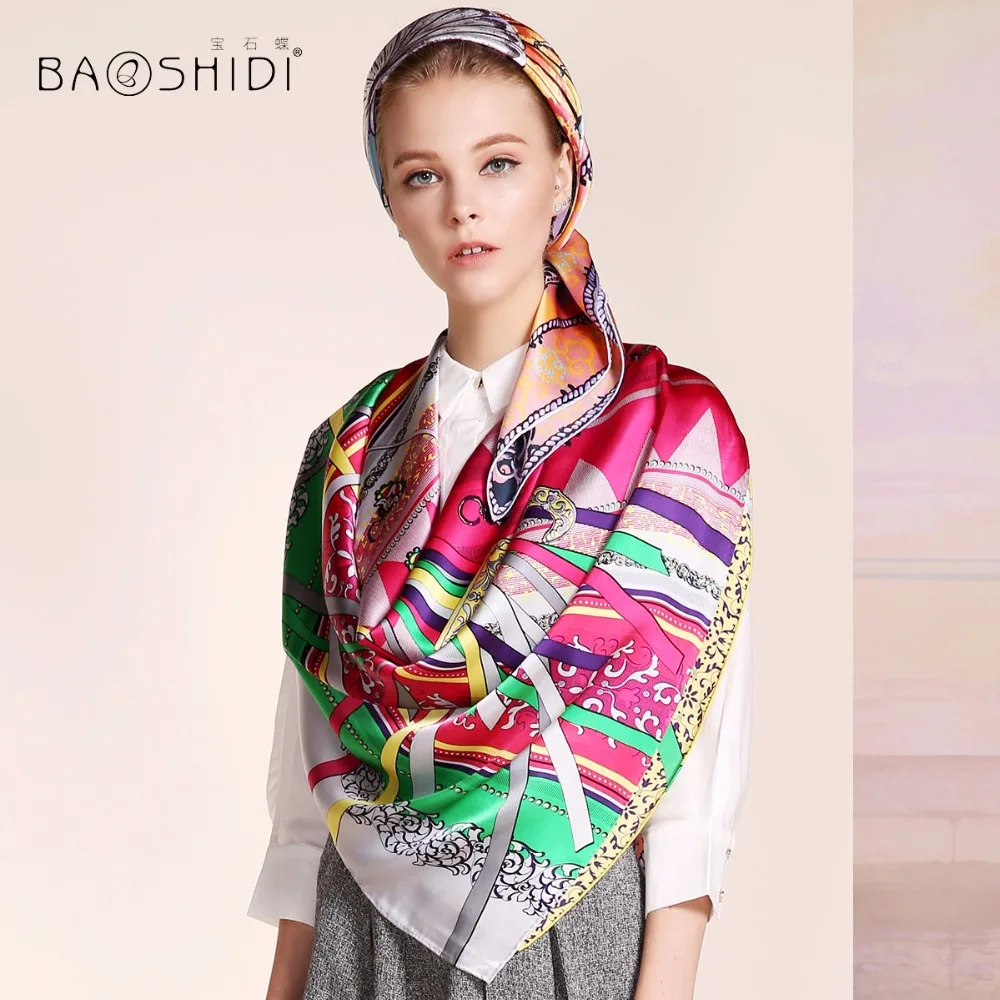 

Шарф BAOSHIDI женский из 100% шелка, плотный, бесконечный, 16 момме, 135 х 135 см