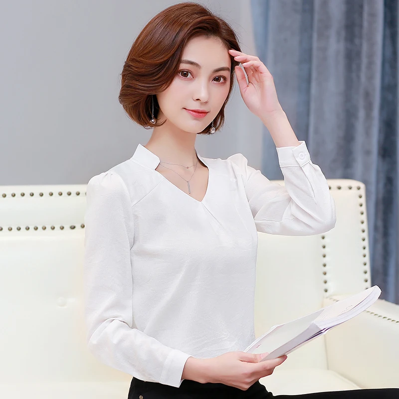 Мода 2018 новый сезон: весна-лето Твердые Формальные шифоновая рубашка с длинным