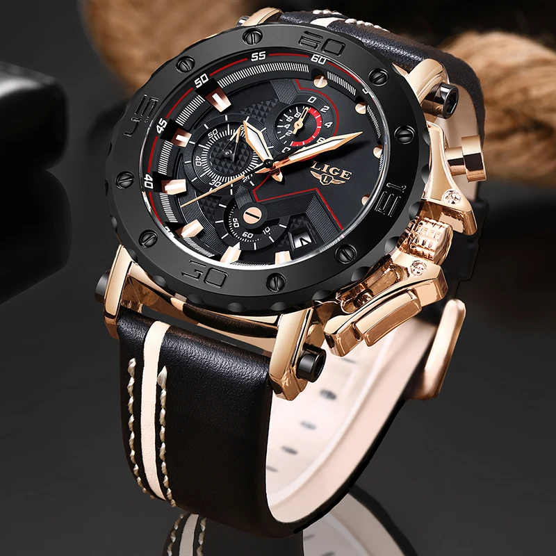 LIGE New Men Watches Top Brand Luxury Male Automatic Date Waterproof Sport Watch Leather Military Quartz Wrist Relojes | Наручные часы