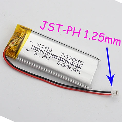 2pin 1.25mm plug Xinj 3,7 V 600 mAh Li-Po полимерная Батарея 702050 2pin JST-PH 1,0/1,25/1,5/2,0/2,54 мм разъем для Камера gps музыкальный плеер навигации - Цвет: 2pin 1.25mm plug