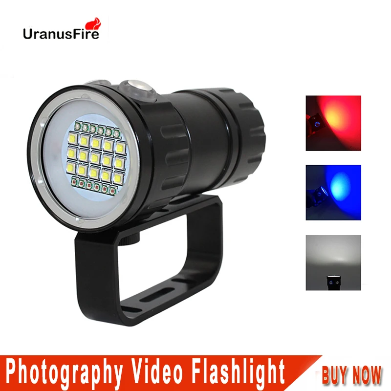 LED Diving Flashlight Underwater 100M xml2 Blue White Red light Photography Video Camera Tactical Scuba Dive Lamp | Освещение