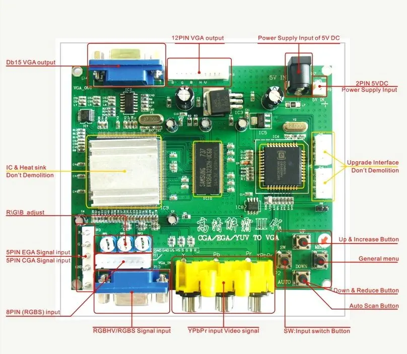 Новая аркадная игра RGB/CGA/EGA/YUV К VGA HD видео конвертер доска HD9800/GBS8200 видео конвертер демонстрационная доска Стандартный VGA выход