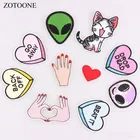 ZOTOONE 1 шт., вышитые патчи на палец, железные нашивки для одежды, DIY полосатые наклейки на одежду Инопланетянин, пользовательские значки в форме сердца