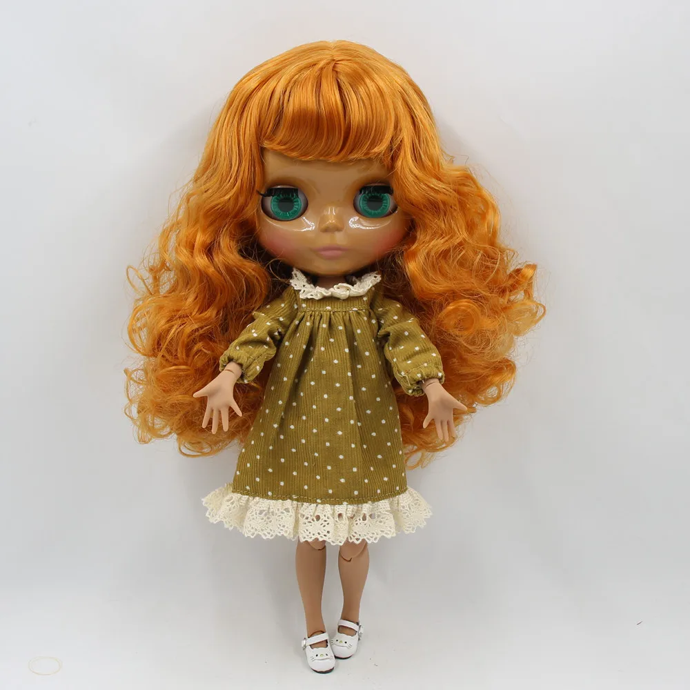 Кукла Blyth ICY DBS с темной кожей оранжевыми вьющимися волосами и глянцевым лицом