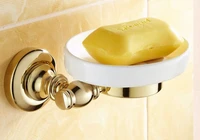 bathroom accessory luxury polished gold color brass ceramic dish wall mounted bathroom soap dish holder mba141