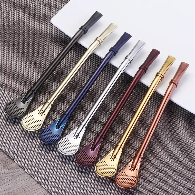 

12pcs/lot Stainless Steel Spoon Filter Yerba Mate Bombilla Drinking Straws Reusable Juice Tea Filter Straw Bar Tools