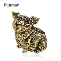 funmor vintage fat pig shape brooches antique gold color alloy metal animal corsage women men lapel pin sweater scarf buckle