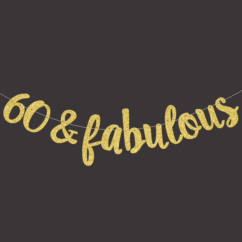 Золотистый/черный/серебристый Блестящий 60 и сказочный баннер 60-й день рождения