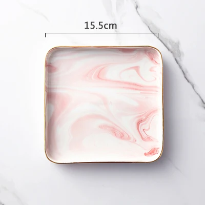 pink 15.5cm Мраморный квадратные керамические пластины дома посуда тарелка для стейка поднос, тарелка для фруктов и тарелка посуда для десерта, завтрака тарелка для торта - Цвет: pink 15.5cm