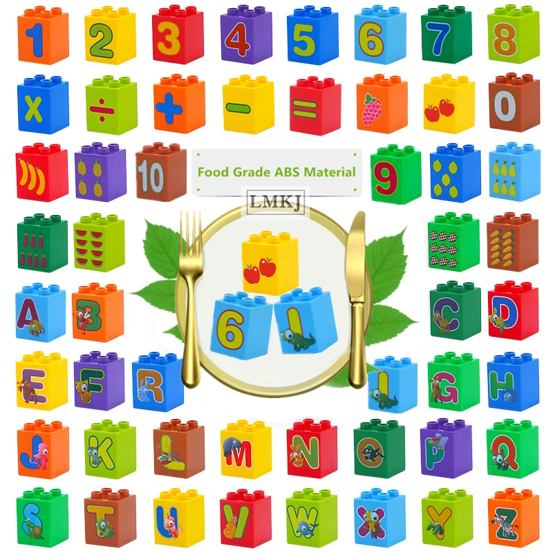 DIY Duploe Bricks Accessories Number Letters Fruits Vegetables Big Size Building Blocks Kids Duploed Toys For Children Gifts