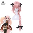 ROLECOS FateApocrypha Косплей Astolfo Косплей 75 см29,53 дюйма Длинный розовый косплей аксессуары для волос черный лук синтетические волосы