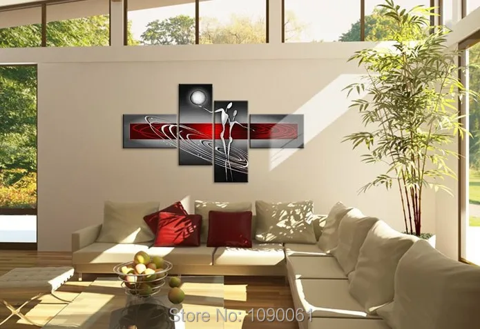 Science Fiction Hand Painted Abstract Acrylic Paintings On Canvas 4 Panel Wall Pictures For Living Room Decoration Set No Frame | Дом и сад