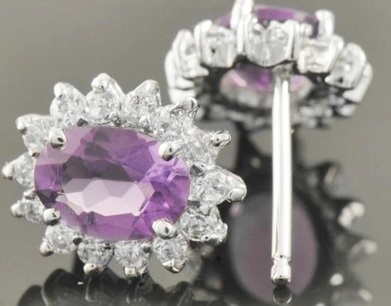 Серьги гвоздики из натурального серебра настоящий аметист 0 85 карат * 2 шт.