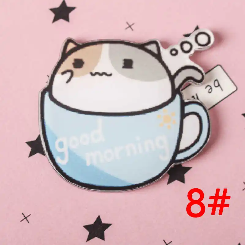 1 шт. чашка в виде кошки Мультяшные значки на булавке Kawaii значок bacgets на рюкзаке значки на одежду акриловые значки Z67 - Color: NO8