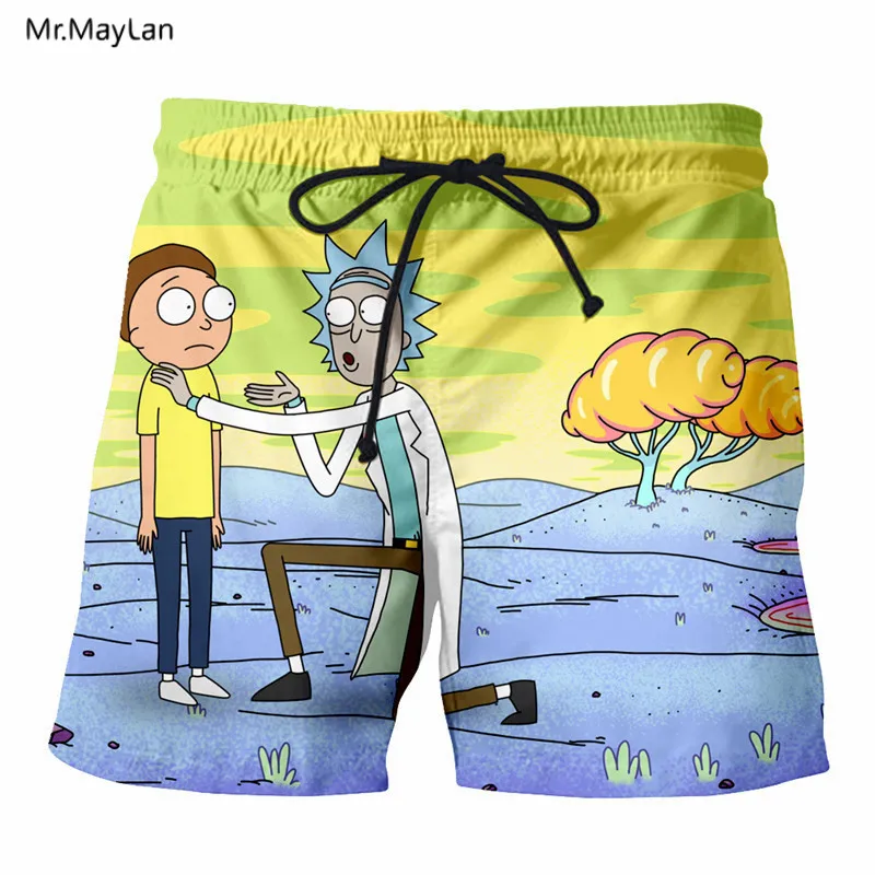 Мужские пляжные шорты с 3D принтом из мультфильма Рикки и Морти летние модные мужские пляжные шорты черные брюки плюс размер 6XL быстросохнущие - Цвет: men beach shorts 1