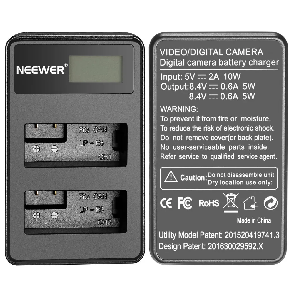 Neewer USB Dual Battery Charger LED Display 5V/2A Input for Canon LP-E8 EOS Rebel T5i T4i T3i T2i 600D | Электроника