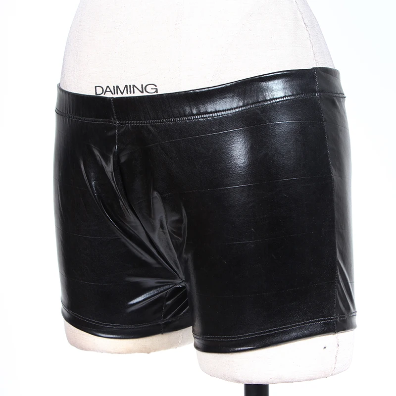 Мужские трусы-боксеры из искусственной кожи Wetlook, Cueca, нижнее белье, открытые бедра, с вырезами, мужские кожаные сексуальные трусы, боксеры, трусы, трусы