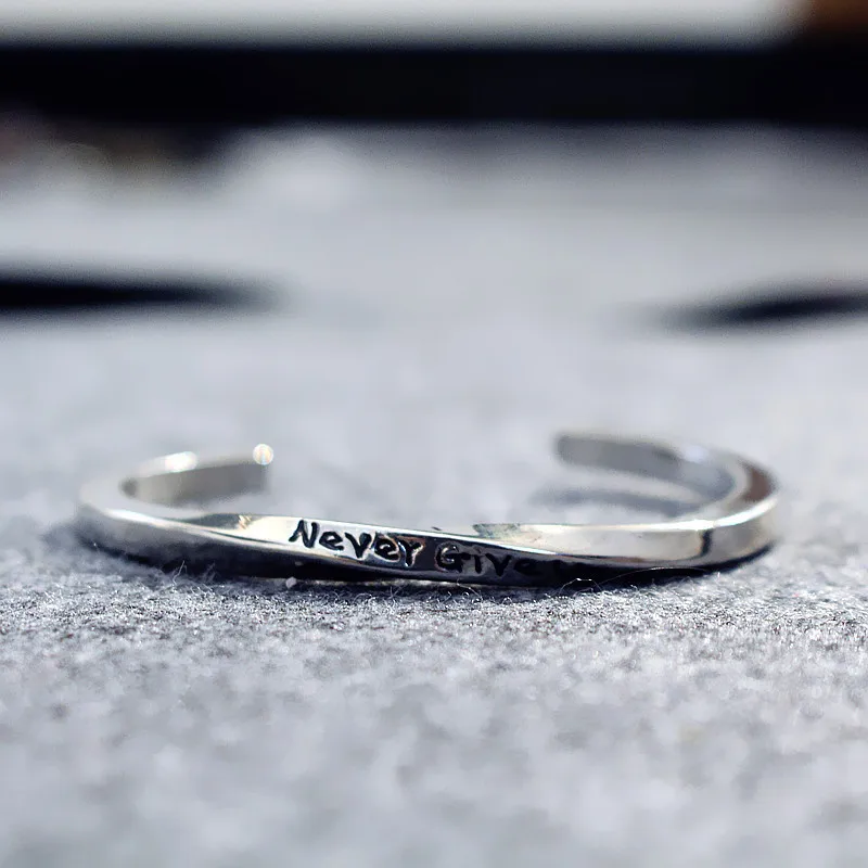 NEVER GIVE UP Letter Stainless Steel Twist Bracelet Men Vintage Cuff Bracelets Bangles for Women Jewelry Pulseira Masculina | Украшения и