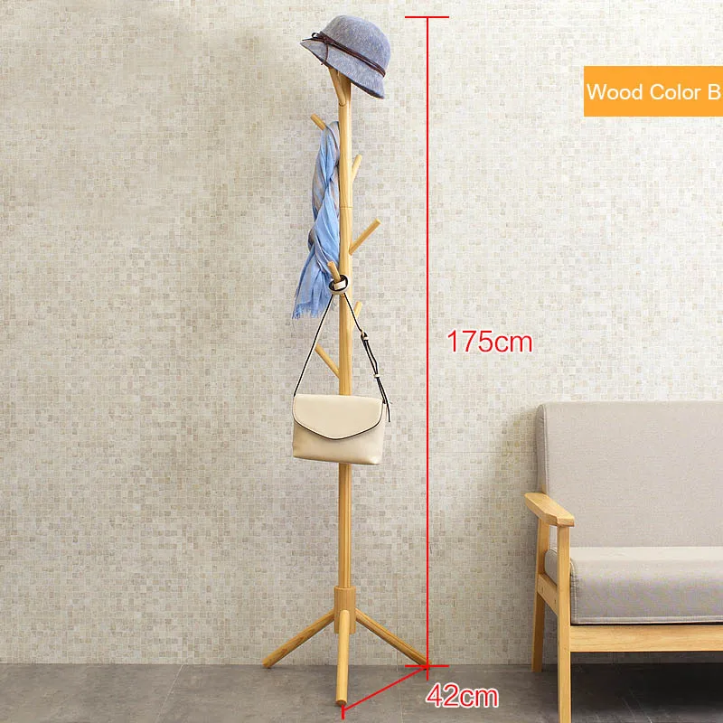 Wood Color B Вешалка для одежды из цельного дерева с 8 крючками, вешалка для шляп, напольная стойка для дома, спальни, органайзер для хранения, Минималистичная современная декоративная мебель - Цвет: Wood Color B