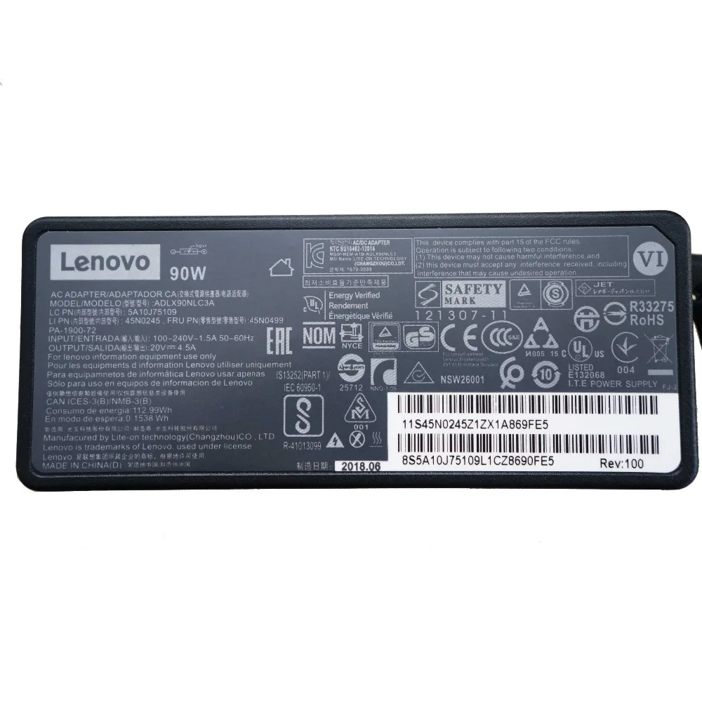 90W AC Мощность адаптер для lenovo ThinkPad T460p E560p E470 E570 T470p Зарядное устройство 45N0499 45N0500 01FR052 ADLX90NLC3A