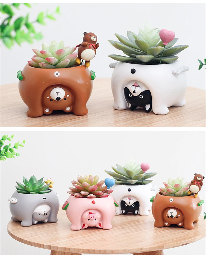 Вверх дном животные смолы плантаторы для суккулентов Kawaii милые мини-горшки для цветов для рабочего стола бонсай домашний зеленый растение садовый декор
