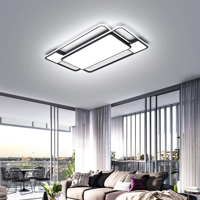 Modern LED Ceiling Lights For Living Room Bedroom Home Lighting Fixtures Black Square surface mounted Lamp AC85-265V | Лампы и