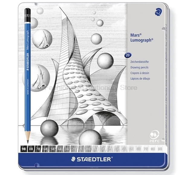 STAEDTLER 100 G20 синий набор карандашей для рисования 20 градусов в жестяной чехол