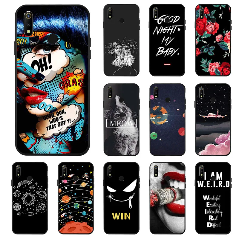 Space Cat Flowers Black Case For Oppo F11 Pro Soft Pattern Back Cover F11Pro REALME 3 K1 F9 A5 A3S F7 Cases Fundas Capa |