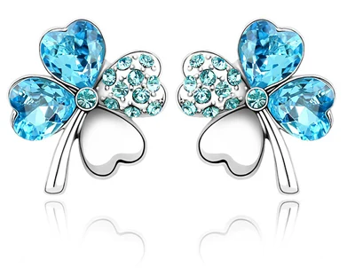 silver oceanblue Милые серьги-гвоздики в виде четырехлистного клевера для влюбленных, женские брендовые серьги-гвоздики золотого цвета с австрийским кристаллом, ювелирное изделие 9554 - Окраска металла: silver oceanblue