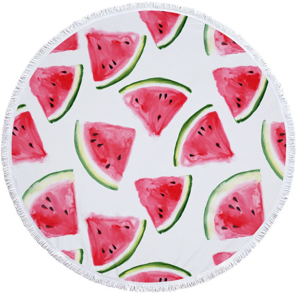 Summer Fruits Beach Towel Watermelon Printed Microfiber High Quality Round Seaside Bikini Cover-up |