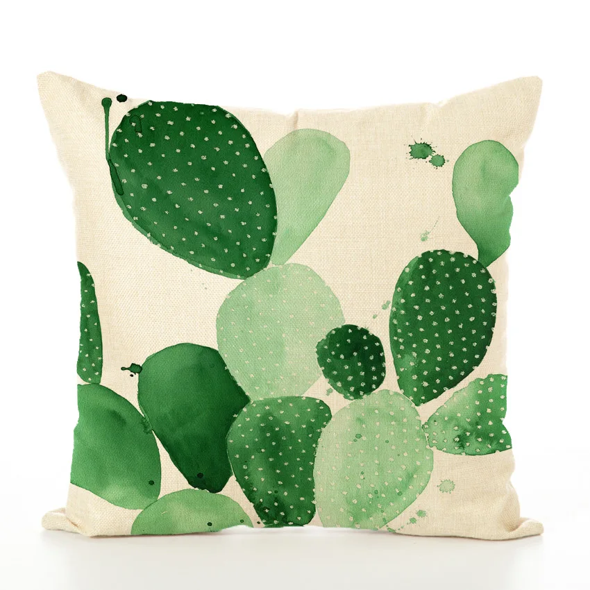 Тропическое растение кактус в горшке набивная льняная подушка чехол полиэстер