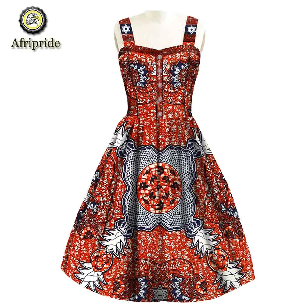 

2018~2019 spring African dress pure cotton Braces dress sleeveless ankara print bazin riche dashiki AFRIPRIDE S1825019