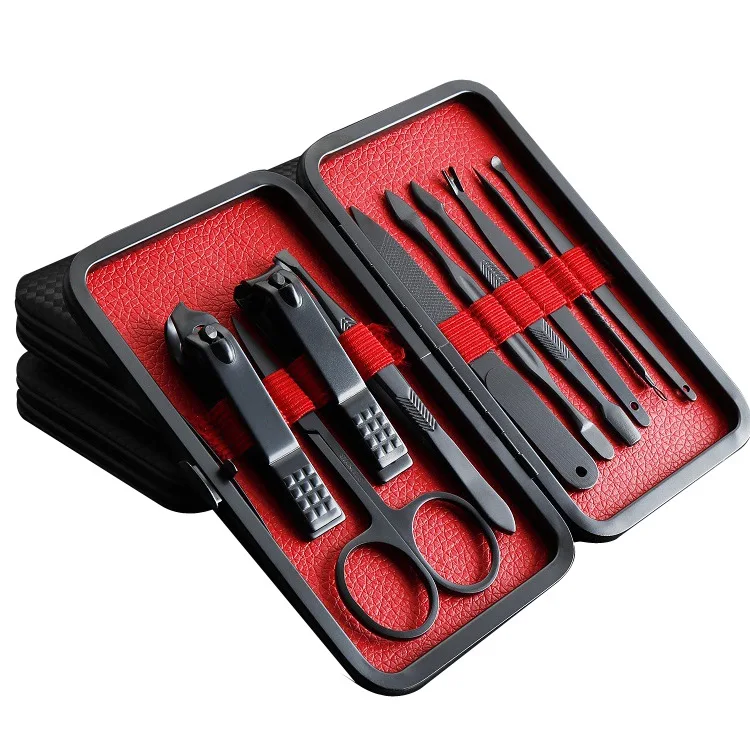

10PCS /set Nail Knife Set Black Nail Clippers Cosmetic Set Manicure and Pedicle Manicure Tool