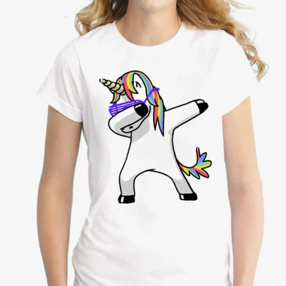 2018 сезон: весна–лето вытирая Единорог Футболка женские Женская мода Топы