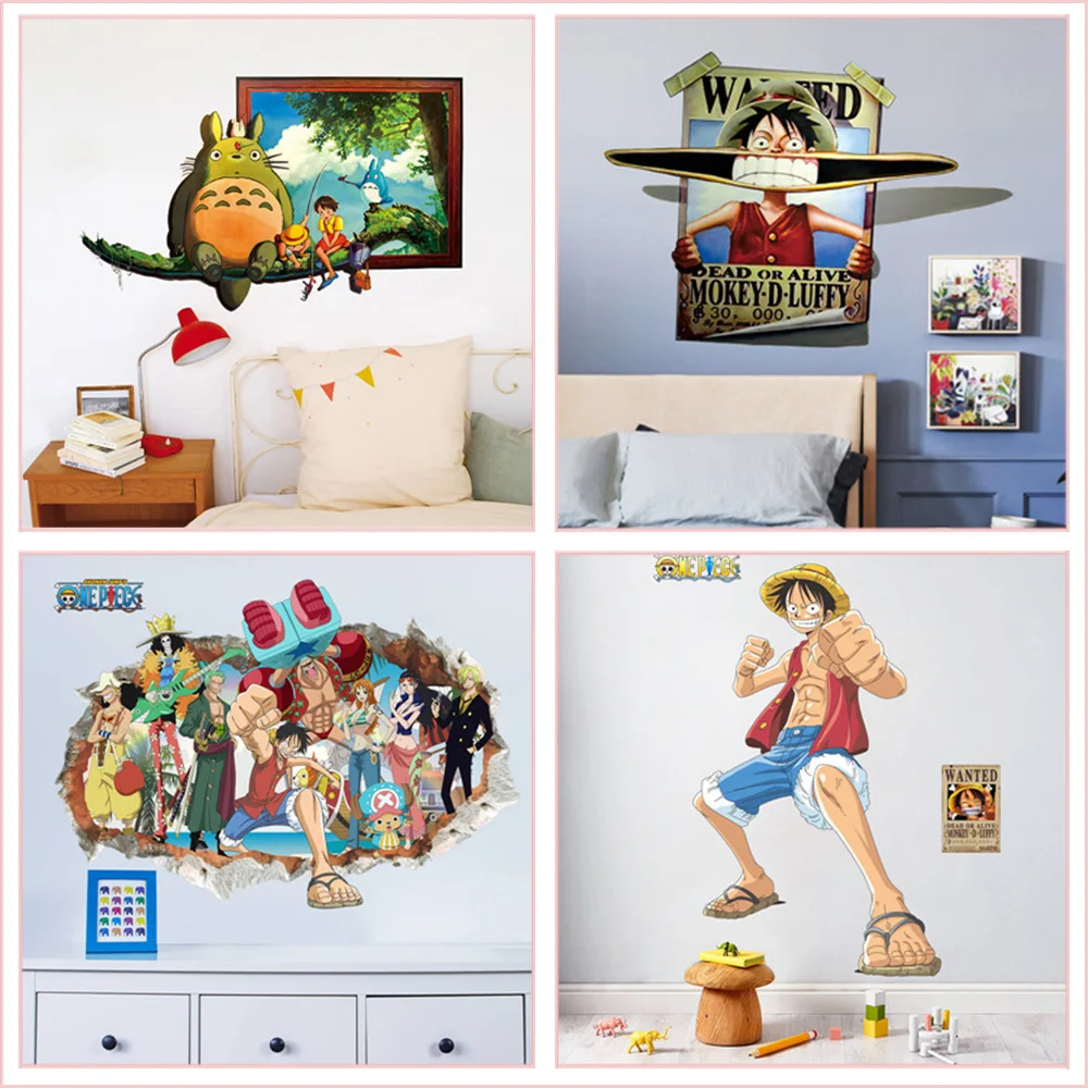 One piece Totoro Dragon Ball 3d наклейки на стену для детской комнаты украшение дома Diy мультфильм плакат с мультфильмами искусство Мальчики наклейки для девочек