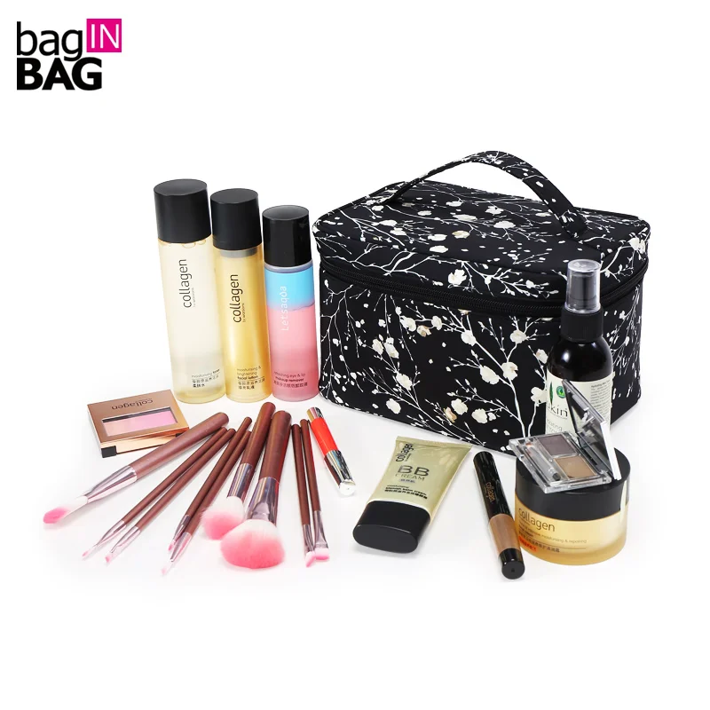 BagINBAG новый черный органайзер для косметики с цветочным рисунком сумка