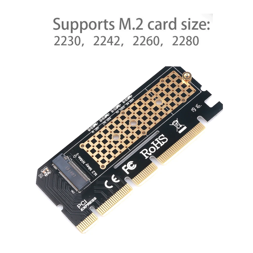 

kebidumei aluminium alloy shell PCI Express Led Expansion Card Computer Adapter Interface M.2 NVMe SSD NGFF To PCIE 3.0 X16