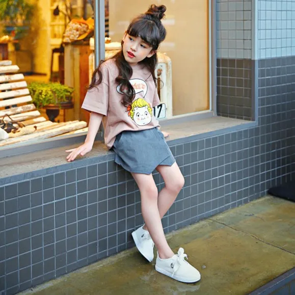 2018 летние шорты для девочек хлопковые однотонные брюки с юбкой маленьких От 2 до 16